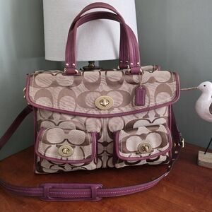 Coach Hampton Legacy Briefcase 12979 Purple Tan Jacquard Leather Bag Y2K